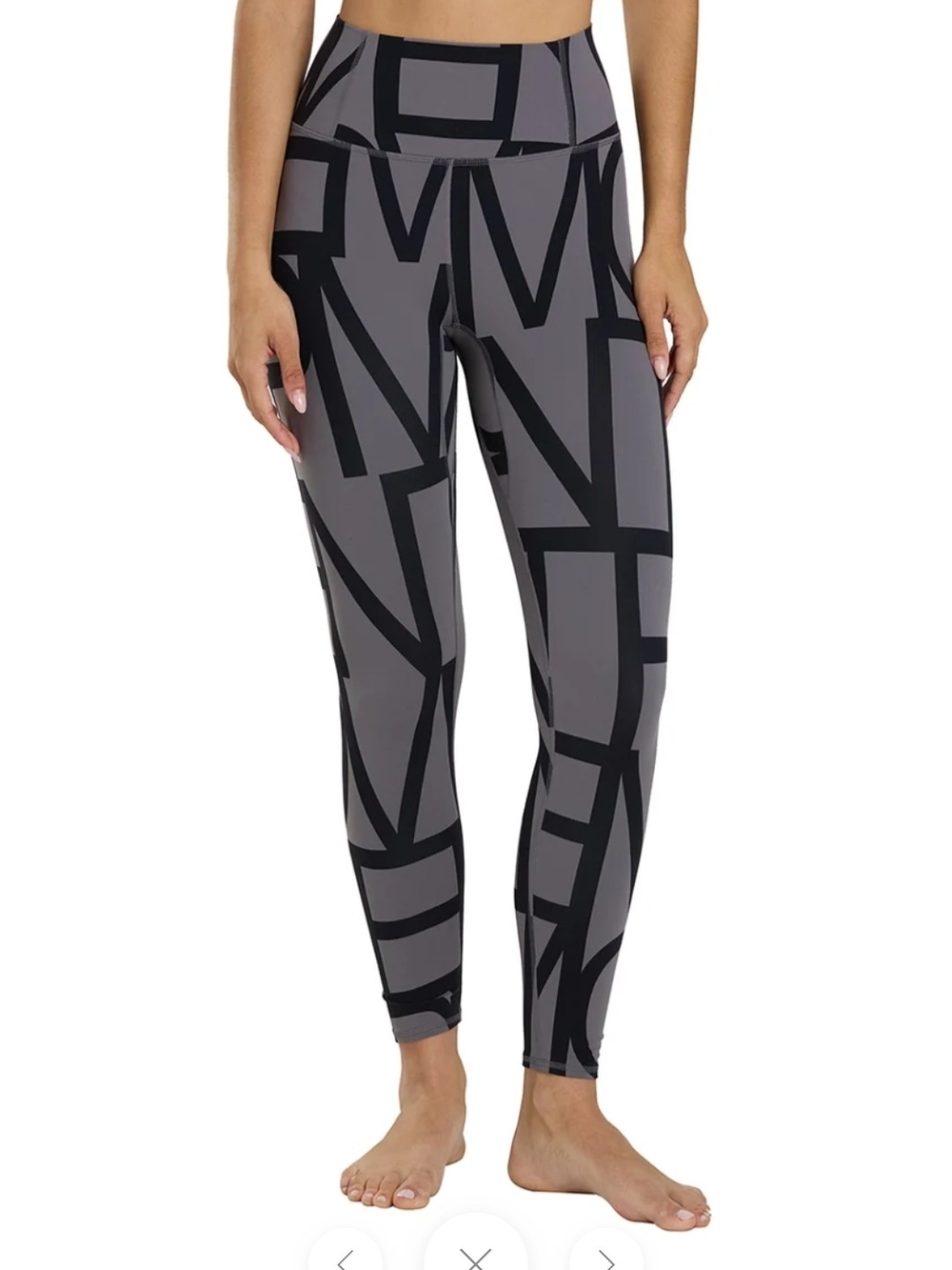 FP Movement by Free People High-Waist Gray Leggings with Black Geometric Print
